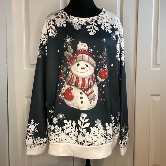 Tops - NWOT Winter Snowman Sweatshirt, Snowflakes, Large, Dark Gray